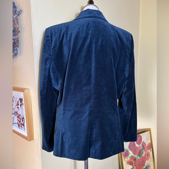 JUDITH HART Size 14 Green Velvet Blazer 2 Rhinestone Buttons Holiday Cotton $139 - Picture 7 of 12
